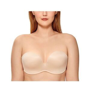 CALVENA Women's Slightly Lined Lift Support Plus Size Lace Push up Strapless Bra
